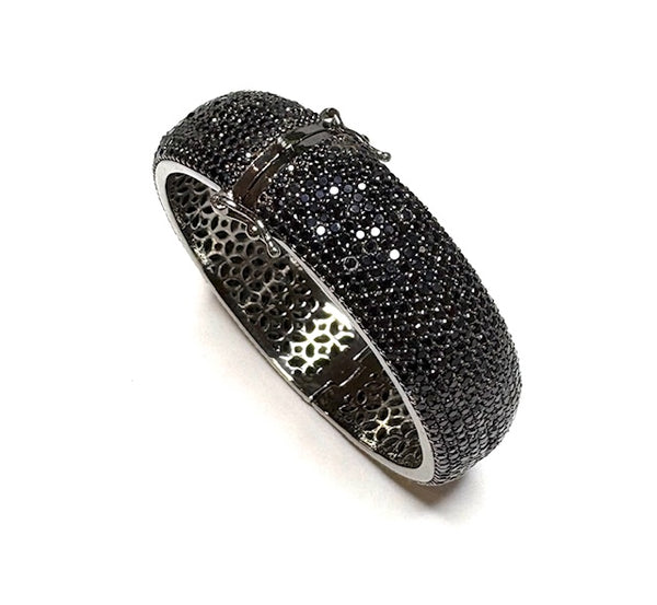 V3 Jewelry Sterling Silver 4.80CT Natural Black Spinel Bangle Bracelet