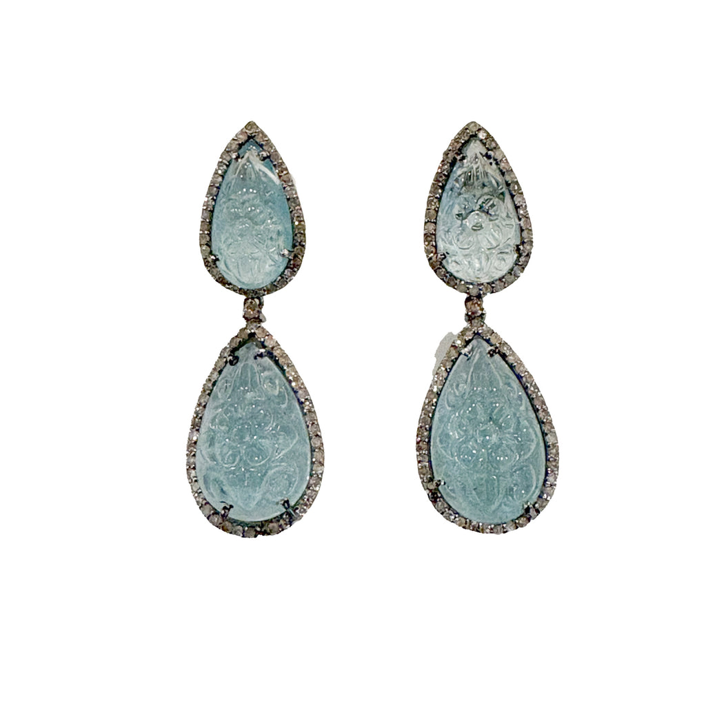 Carved Aquamarine Drop Earrings