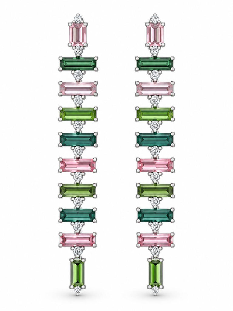 Pink Green Tourmaline Earrings with Diamonds