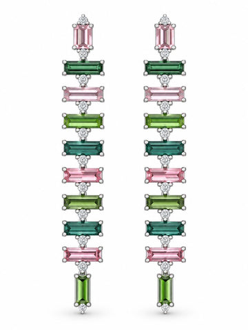 Pink Green Tourmaline Earrings with Diamonds