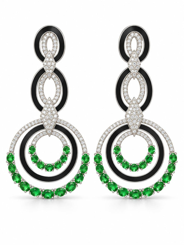 Tsavorite Diamond & Black Enamel Earrings