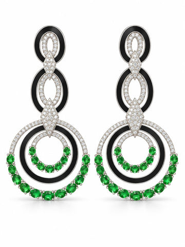 Tsavorite Diamond & Black Enamel Earrings