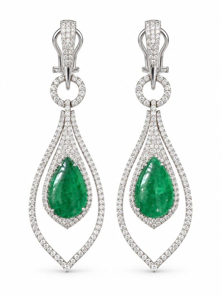 Cabochon Emerald & Diamond Earrings