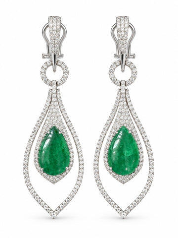 Cabochon Emerald & Diamond Earrings
