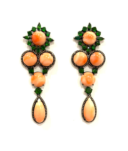Coral & Tsavorite Earrings