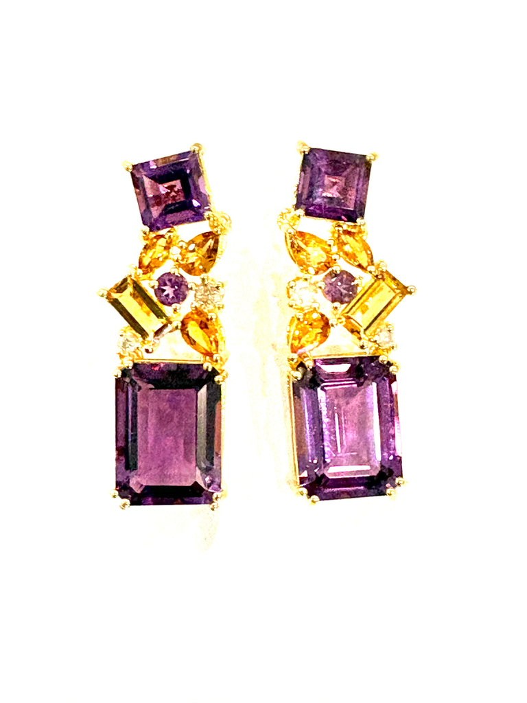Amethyst Citrine & Diamond Earrings