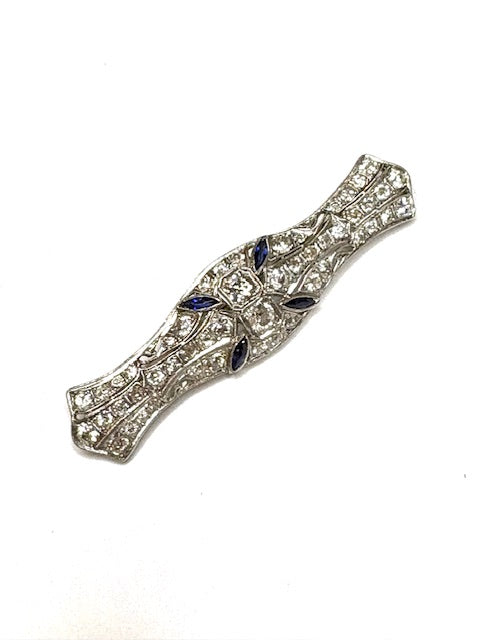 Vintage Bar Pin , incrusted with Diamonds & Sapphires