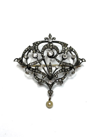 Vintage Diamond And Pearl Brooch