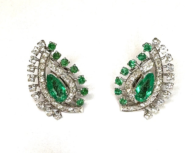 Vintage Emerald and Diamond Ear Clips