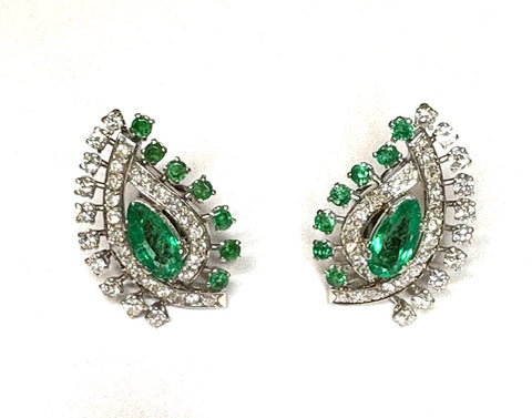 Vintage Emerald and Diamond Ear Clips