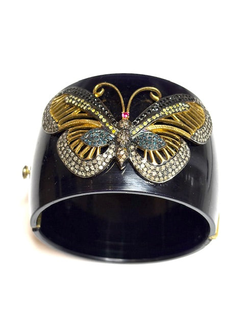 Vintage Resin cuff Bracelet With diamond Butterfly Motif
