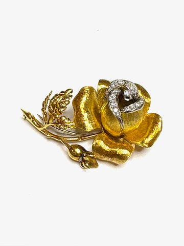 Vintage Diamond Rose Brooch