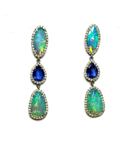 Opal diamond and Kyanite Earrings