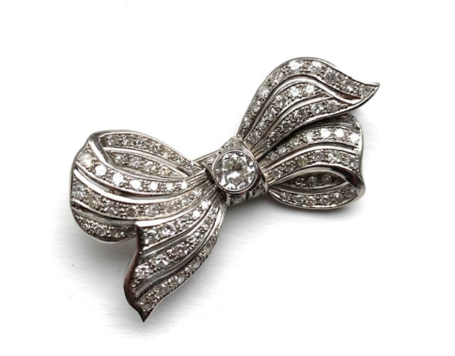 Vintage Diamond Bow Brooch
