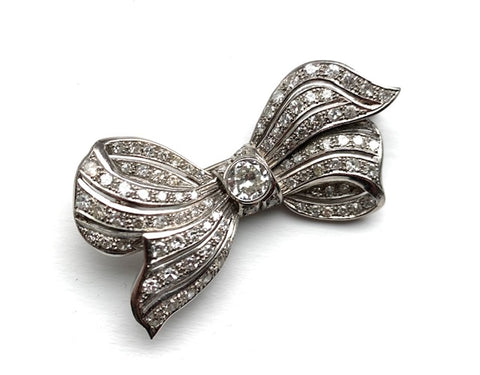 Vintage Diamond Bow Brooch