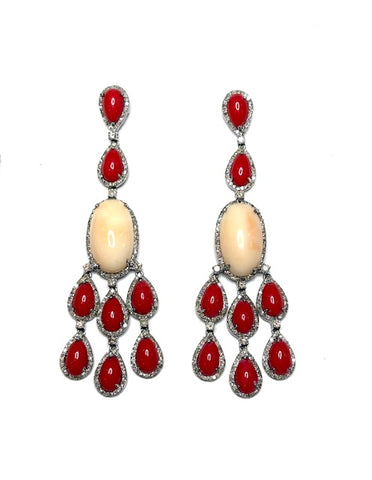 Coral and Diamond Statement Earrings