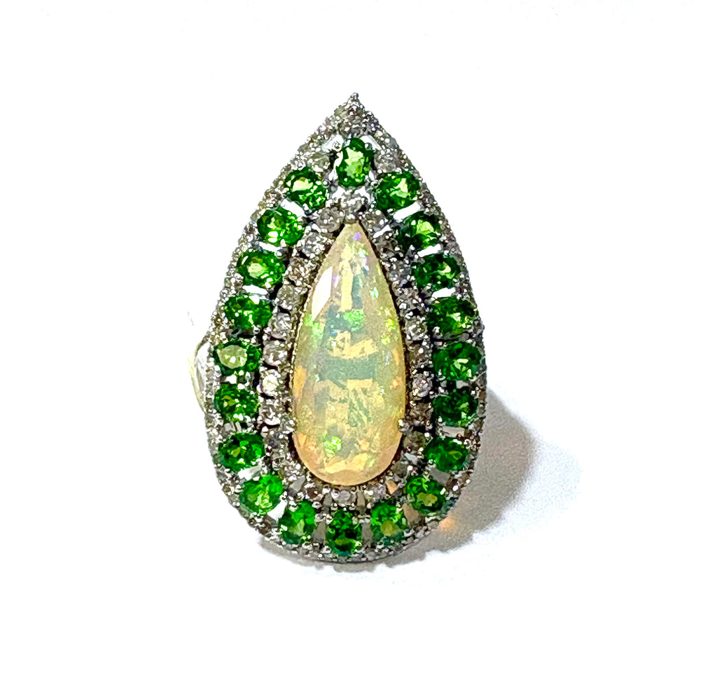 Opal Tsavorite and Diamond Ring