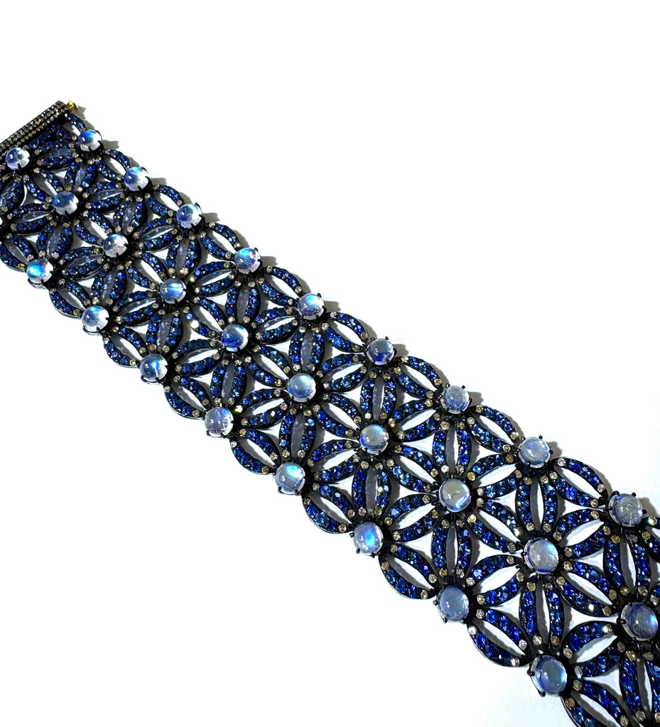 Blue Sapphire Moonstone and Diamond Bracelet