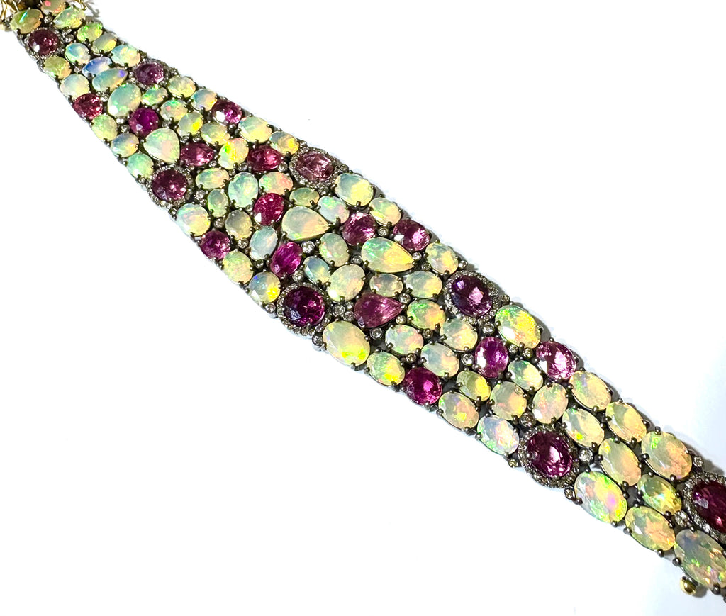 Opal pink Tourmaline and Diamond Bracelet