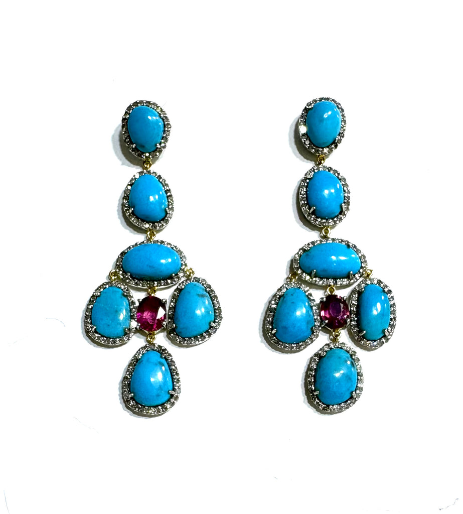 Turquoise Tourmaline and Diamond Earrings