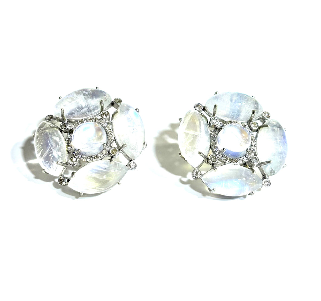Moonstone and Diamond Earrings
