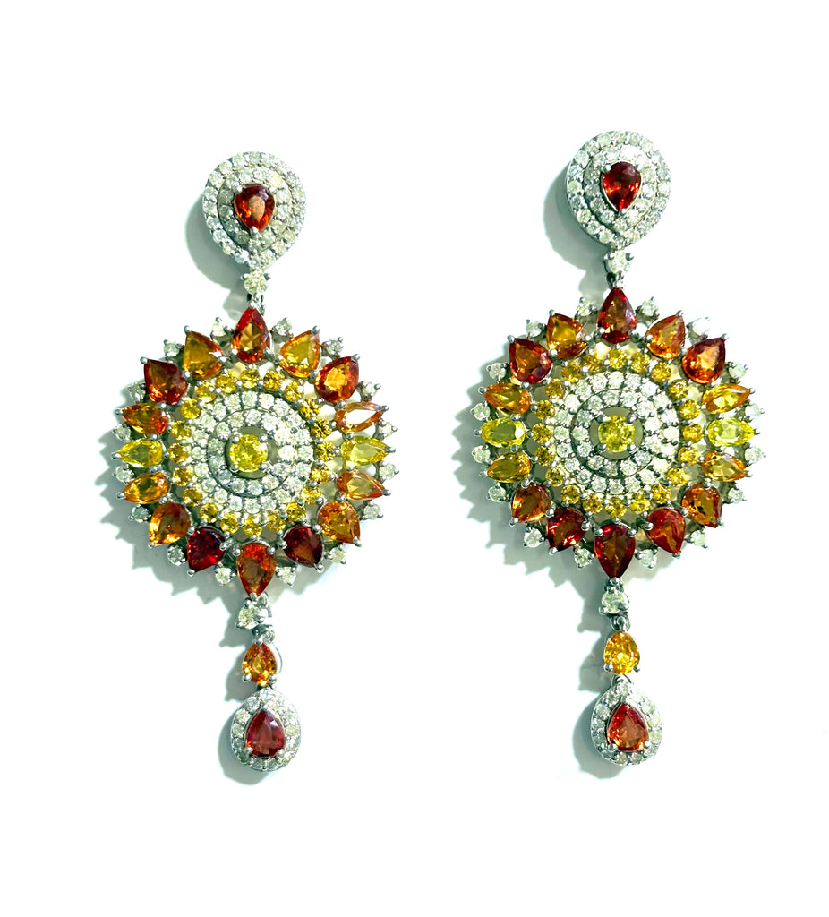 Tourmaline Sapphire and Diamond Earrings