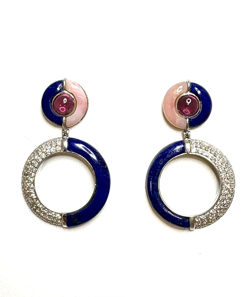 Lapis Pink Tourmaline And Diamond Earrings