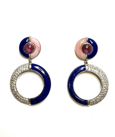 Lapis Pink Tourmaline And Diamond Earrings