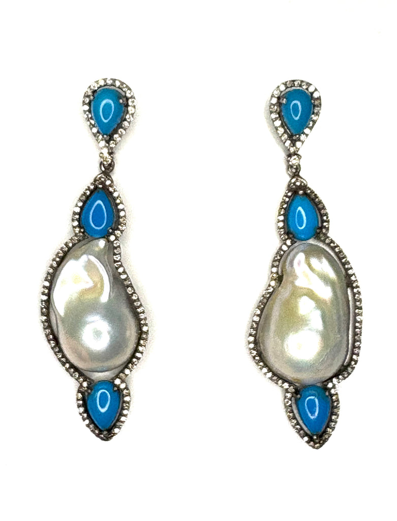 Turquoise baroque pearl and diamond Earrings