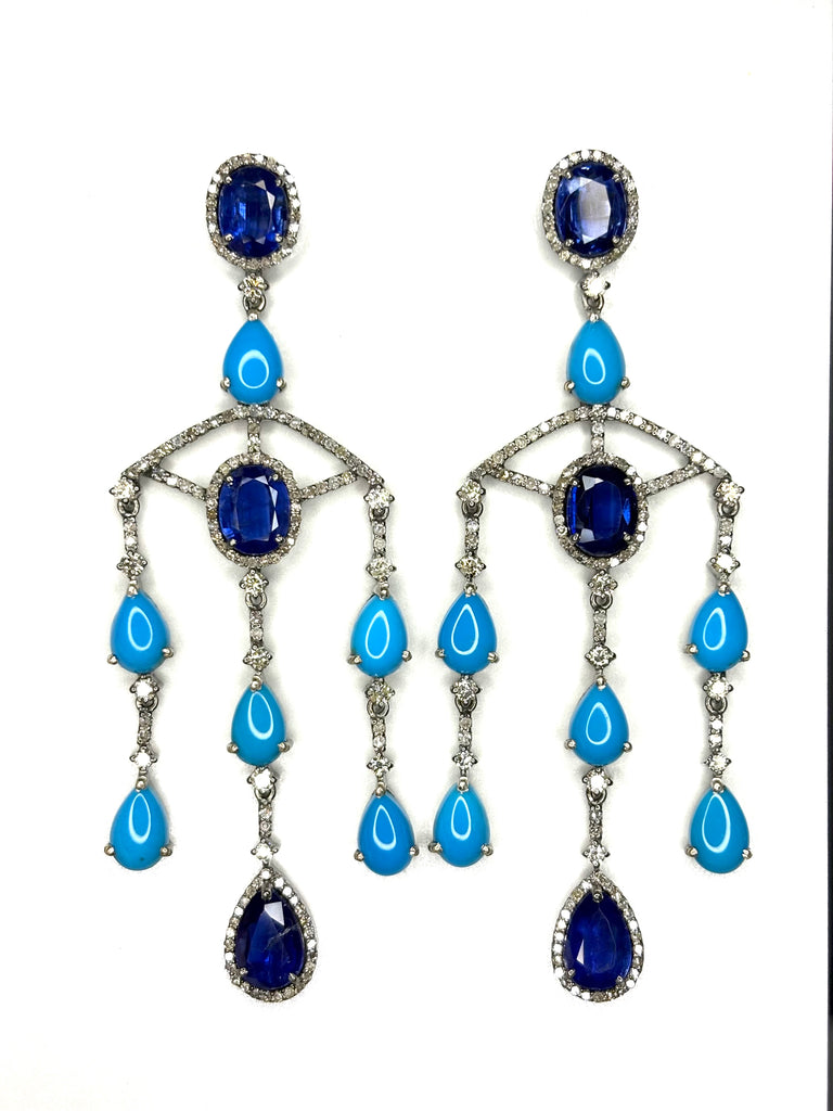 Turquoise diamond and kyanite Statement Earrings