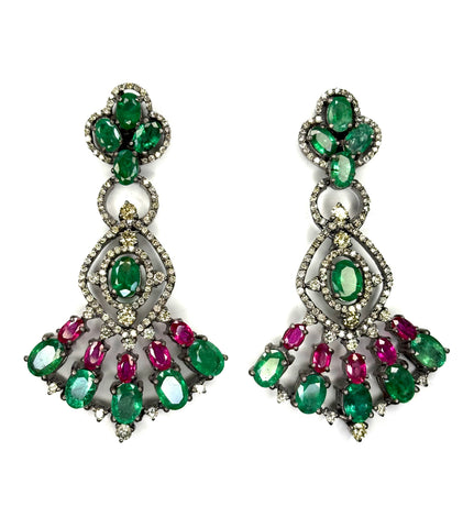 Emerald Ruby and Diamond Earrings
