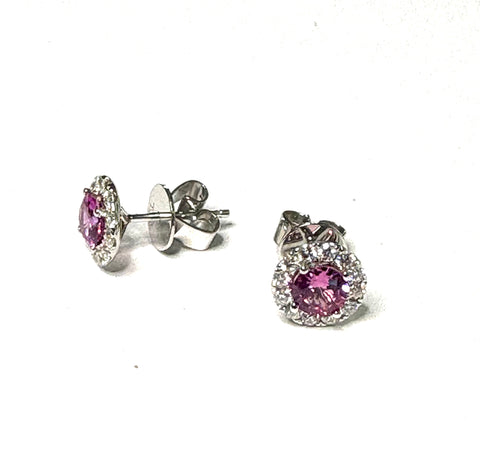 Pink Sapphire and Diamond Stud Earrings