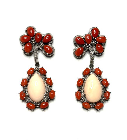Coral and Diamond Earrings
