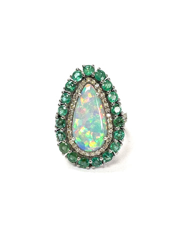Opal Tsavorite and diamond Ring