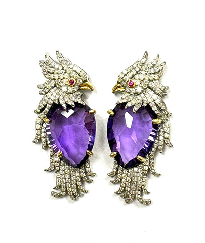 Amethyst and Diamond Bird Earrings