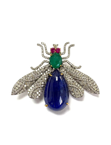 Tanzanite Emerald Ruby & Diamond Bee pin