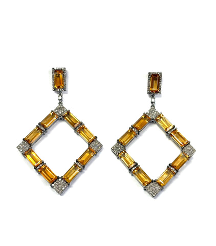 Large Citrine & Diamond Earrings