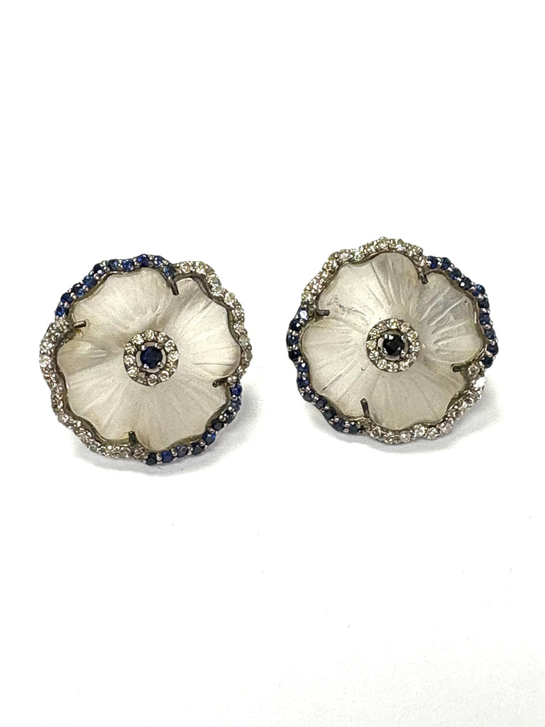 Carved Crystal Sapphire& Diamond Earrings
