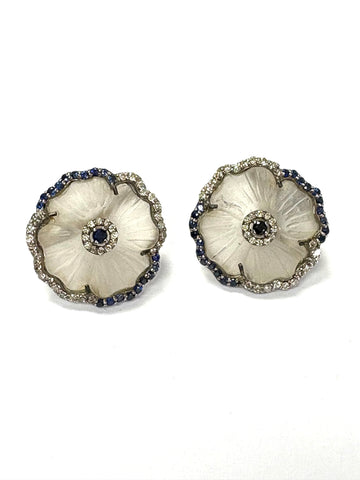 Carved Crystal Sapphire& Diamond Earrings
