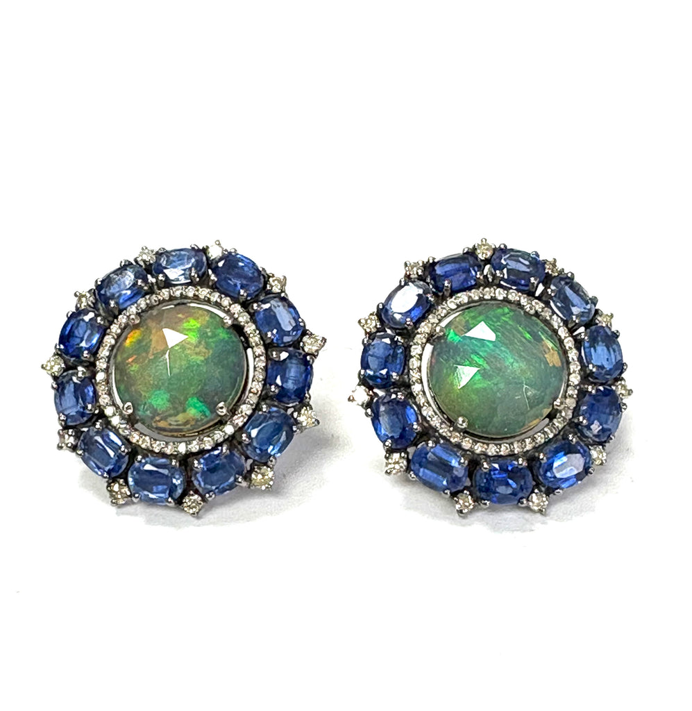 Opal Diamond & Kyanite Earrings