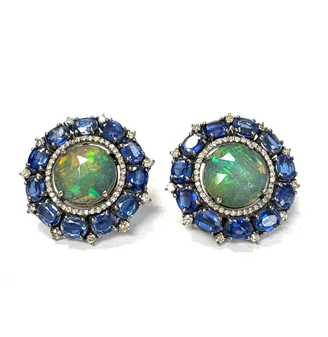 Opal Diamond & Kyanite Earrings