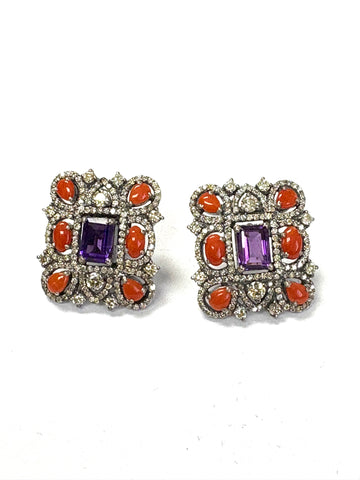 Amethyst Coral & Diamond Earrings