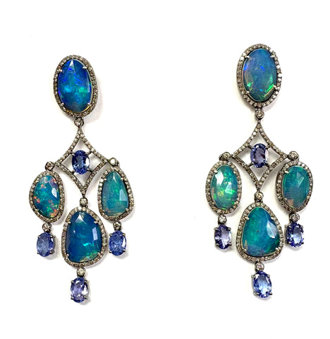 Opal Kyanite and Diamond Earrings