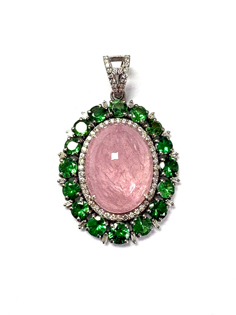 Morganite ,Tsavorite & Diamond Pendant