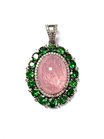 Morganite ,Tsavorite & Diamond Pendant