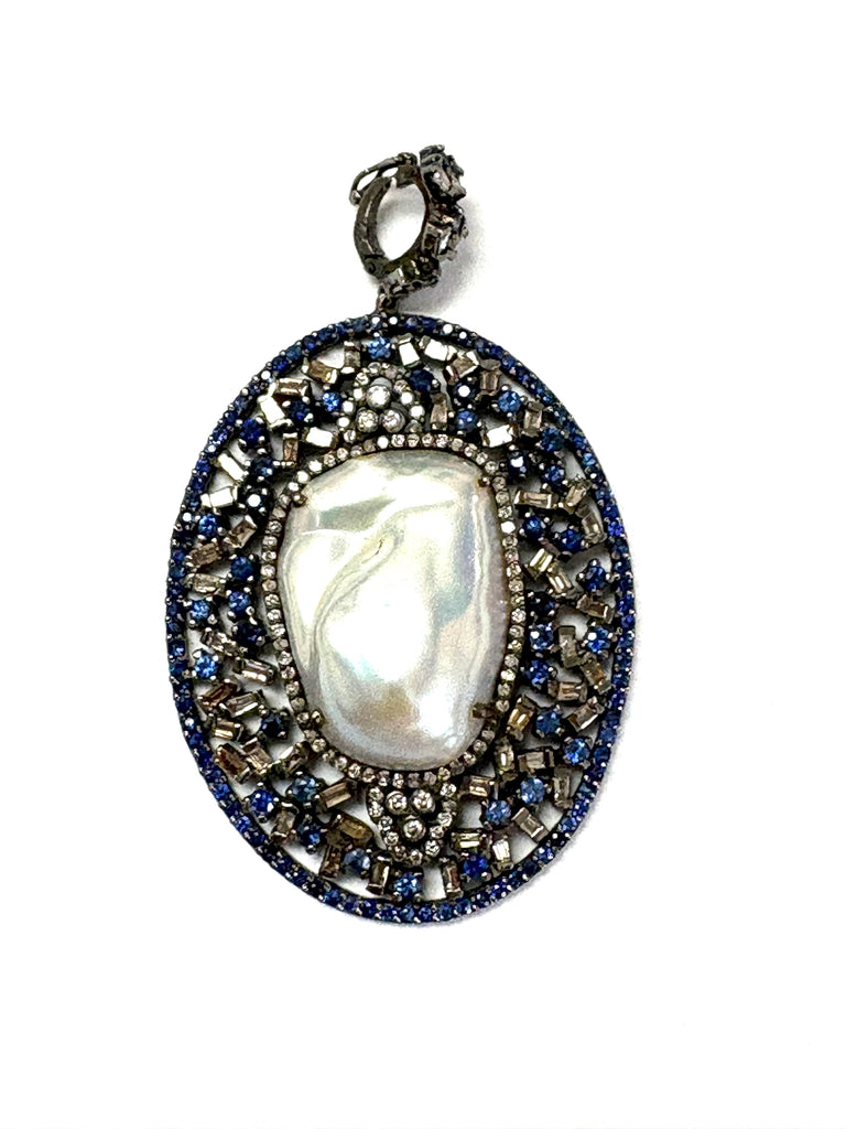 Baroque pearl Diamond & Sapphire Pendant