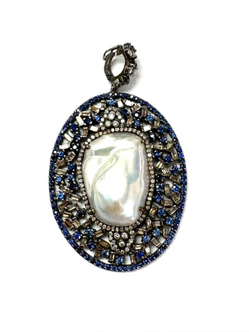Baroque pearl Diamond & Sapphire Pendant