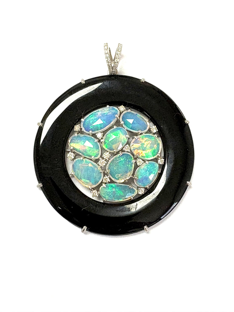 Black Onyx Opal & Diamond Pendant