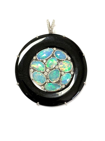 Black Onyx Opal & Diamond Pendant