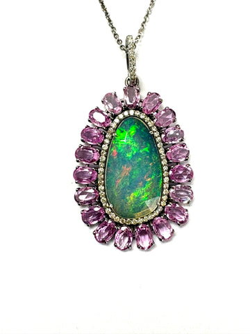 Opal Pink Sapphire & Diamond Pendant